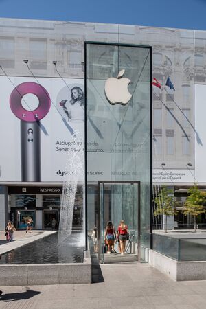Milan, Italy - 30 June 2019: View of Apple store, Piazza Libertyのeditorial素材