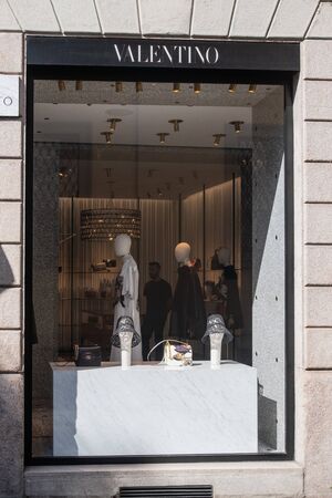 Milan, Italy â September 21, 2019: Valentino store in Milan. Montenapoleone area. Fashion week shoppingのeditorial素材