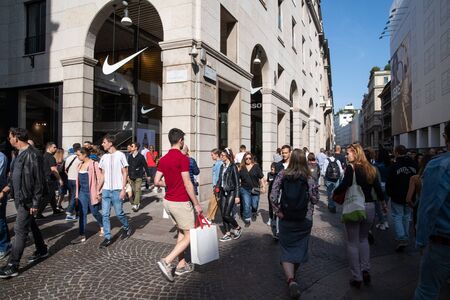 Milan, Italy â September 21, 2019: Shopping Duomo store in Milan. Montenapoleone area. Fashion week shoppingのeditorial素材