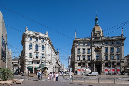 Milan, Italy - 30 June 2019: View of Assicurazioni Generali building, Piazza Cordusioのeditorial素材