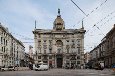 Milan, Italy - 30 June 2019: View of Assicurazioni Generali building, Piazza Cordusioのeditorial素材