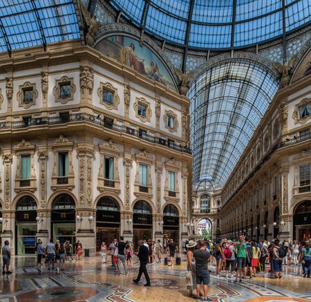 Milan, Italy - 30 June 2019: View of Galleria Vittorio Emanuele II Insideのeditorial素材