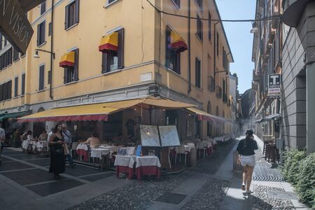 Milan, Italy - 30 June 2019: View of Zona Brera, italian oldtown streetのeditorial素材