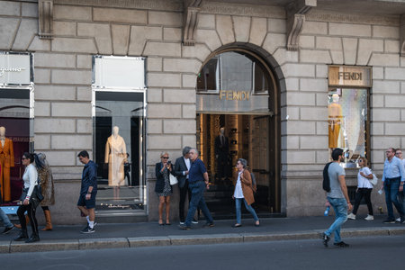 Milan, Italy â September 21, 2019: Fendi store in Milan. Montenapoleone area. Fashion week shoppingのeditorial素材