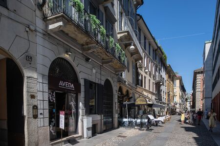 Milan, Italy - 30 June 2019: View of Zona Brera, italian oldtown streetのeditorial素材