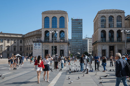 Milan, Italy - 30 June 2019: View of Tourists in Milan