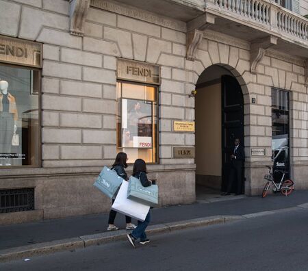 Milan, Italy â September 21, 2019: Fendi store in Milan. Montenapoleone area. Fashion week shoppingのeditorial素材