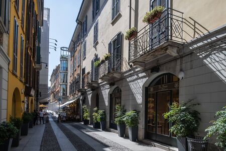 Milan, Italy - 30 June 2019: View of Zona Brera, italian oldtown streetのeditorial素材