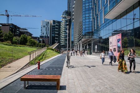 Milan, Italy - 30 June 2019: View of Porta Nuova area modern architecturesのeditorial素材