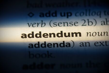 addendum word in a dictionary. addendum concept, definition.の写真素材