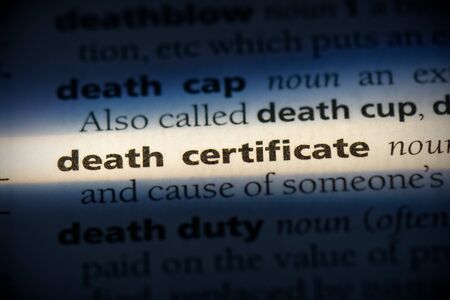 death certificate word in a dictionary. death certificate concept, definition.の写真素材