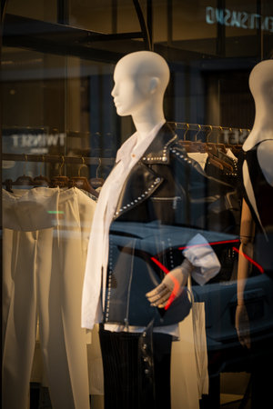Milan, Italy - 2026, 3 Feb: Francomina FW25 collection showcased in a chic boutique window with...