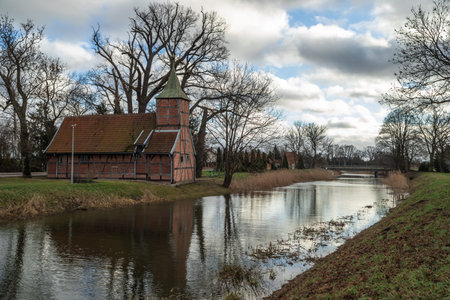 An old church on the banks of the MotÅ‚awa River in WrÃ³blewo