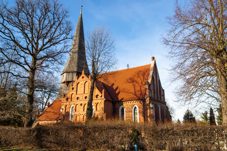 An old gothic church in KoÅczewice in Å»uÅawyの写真素材