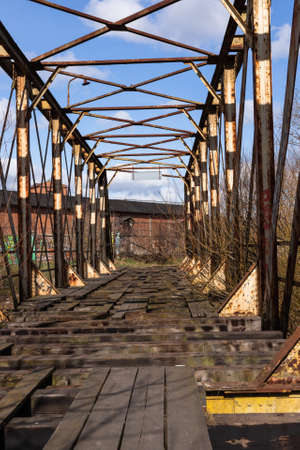Old ruined bridge across Radunia riverの写真素材
