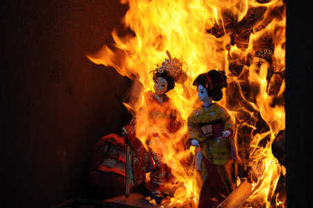 Japanese dolls burned at the templeの写真素材