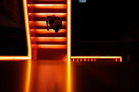 Stairway with orange and yellow lights. Vector illustrationの写真素材