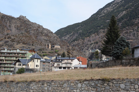Encamp town in the Valira d'Orient river valley at the foot of Grandvalira resort in Andorra in...