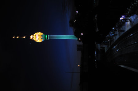 Colombo, Sri Lanka - October 2, 2024: Lotus Tower light by lights at night. Iconic symbol of capital...