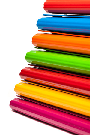 Colored ring binders on a white backgroundの写真素材
