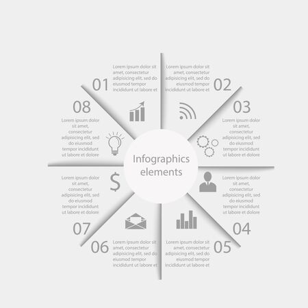 Business infographics elements pie charts diagrams and graphs flat icons set. Can be used for infographics, graphic or website layout vector, numbered banners, diagram. Paper styleのイラスト素材