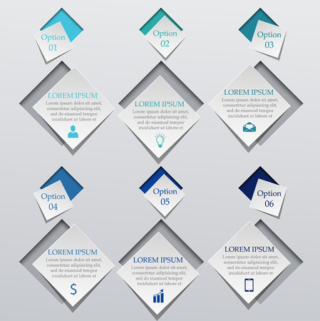 Abstract 3D digital infographics concept with 6 options, icons and text. Can be used for workflow layout, diagram, number options, web designのイラスト素材