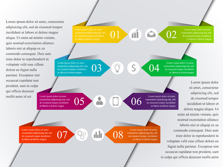 Design clean template infographic with arrows and icons. Can be used for workflow layout, diagram, number and step up options, web design. Infographics background.のイラスト素材