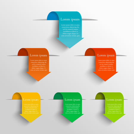 Minimalistic arrow design concept. Can be used for workflow layout, diagram, number and step up options, web design. Infographics background. Set vector arrows in the form of bookmarksのイラスト素材