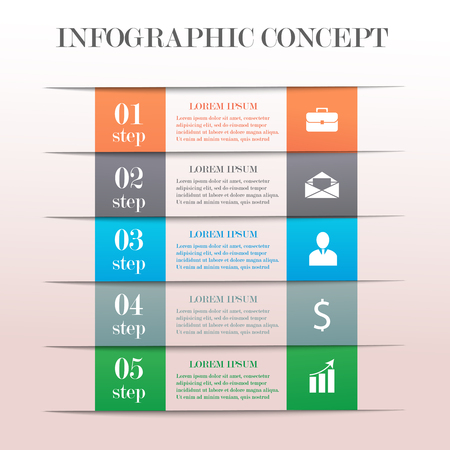 Infographic banner concept with 5 steps. Modern business step options banner. Can be used for workflow layout, diagram, number options, step up options, web template, infographics.のイラスト素材