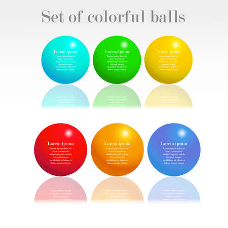 Set of 6 colorful infographic balls with text on the glossy surface. Clean minimalistic styleのイラスト素材