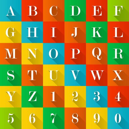 Set of long flat shadow alphabet and numeralsのイラスト素材