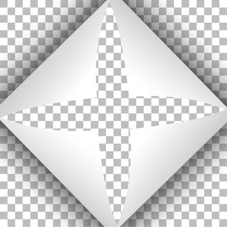 3D Page curl with shadow on blank sheet of paper. The curled paper folded from four corners. The page folded in the form of cross isolated on transparent background.のイラスト素材
