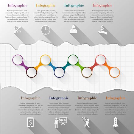 Timeline infographic template with torn paper. Template for diagram, graph, presentation and chart. Business concept with 8 options, parts, steps or processes. Abstract background.のイラスト素材