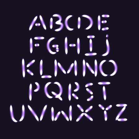 Flash light alphabet. Bright luminous vector font. Vector typography for festive headlines, posters or cardsのイラスト素材