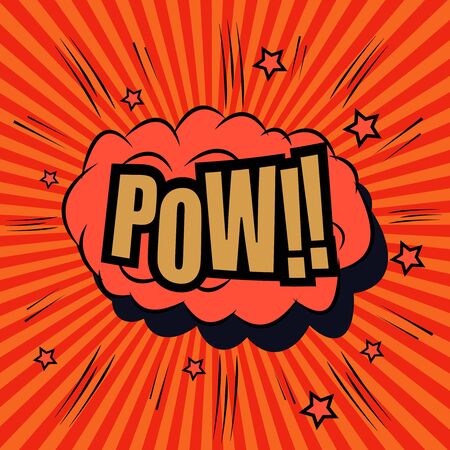 Pow comic bubble text. Pop art style. The cartoon with sound effects and funny spiral background. Template for web and mobile applicationsのイラスト素材