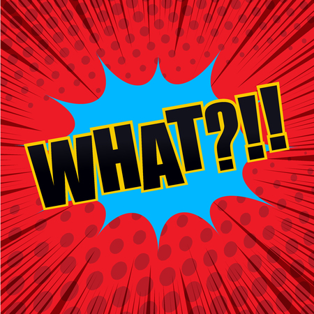 What comic cartoon wording. Pop-art style. Vector illustration with blue blot, red halftone background and raysのイラスト素材