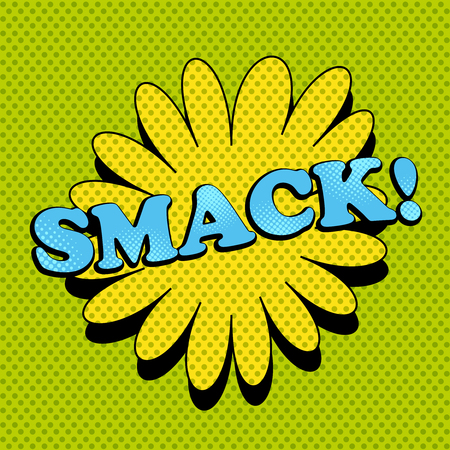 Smack comic wording. Pop-art style. Cartoon illustration with bubble and dotted funny background. Template for web and mobile applicationsのイラスト素材