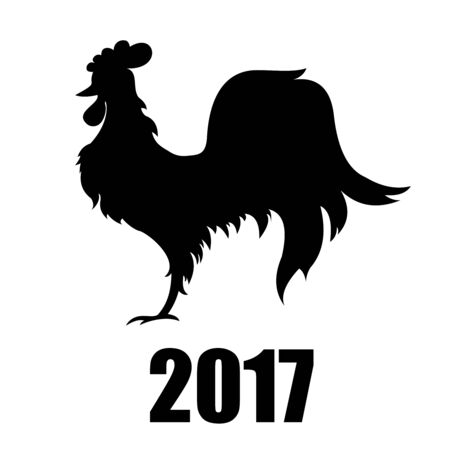 Black silhouette of rooster isolated on white background. Symbol of Chinese New year 2017. Vector illustrationのイラスト素材