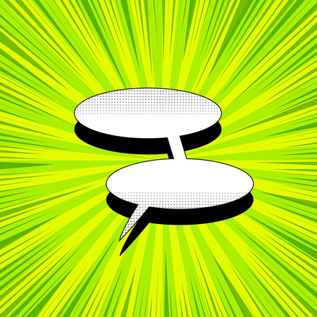 Comic book page template with blank white double speech bubble, halftone effects and rays on green radial background. Vector illustrationのイラスト素材