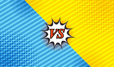 Comic duel background with two opposite sides slanted lines and halftone effects in blue and yellow colors. Vector illustrationのイラスト素材