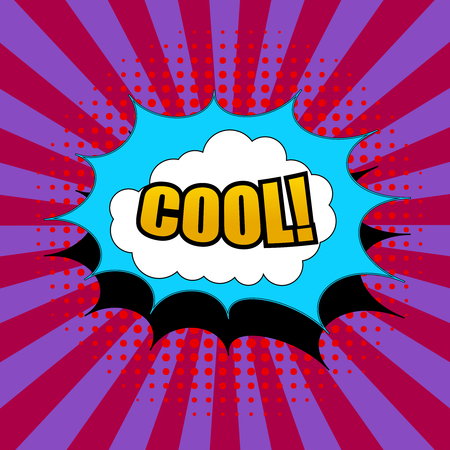 Comic Cool wording poster with speech clouds and halftone effects radial background. Vector illustrationのイラスト素材