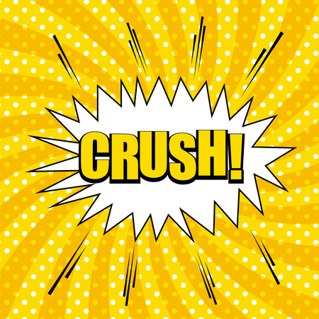 Bright comic orange template with inscription in white speech cloud and halftone effects on radial background in pop art style.のイラスト素材