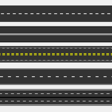 Asphalt roads collection with horizontal straight highways and speedways. Vector illustration.のイラスト素材