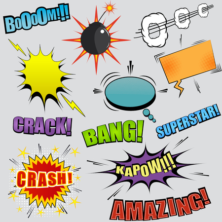 Comic colorful elements set vector illustrationのイラスト素材