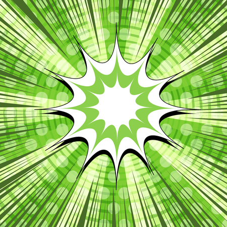 Comic page elegant green concept with colorful speech bubble, dotted, circles, radial and rays effects. Vector illustrationのイラスト素材