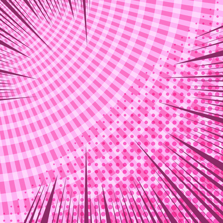 Comic dynamic pink template with radial circles rays and halftone humor effects. Vector illustrationのイラスト素材