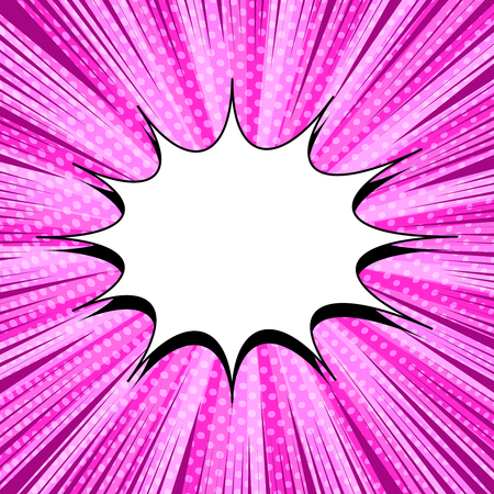 Comic page pink background with white speech bubble, dotted, rays and radial effects. Vector illustrationのイラスト素材