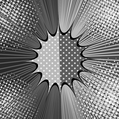 Comic duel separated monochrome concept with speech bubble rays and halftone humor effects in gray colors. Vector illustrationのイラスト素材