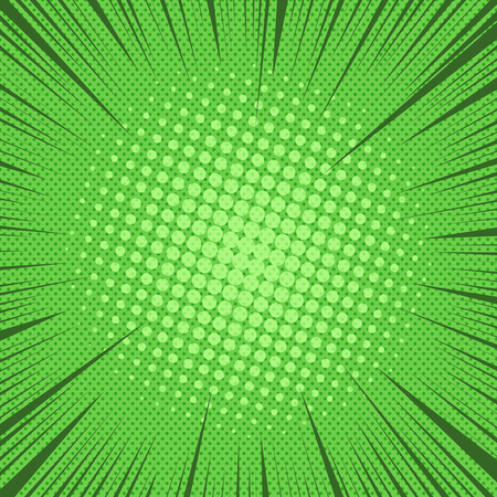 Comic book page template with rays dotted and halftone humor effects on green background. Vector illustrationのイラスト素材