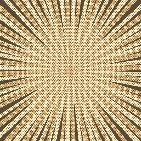 Comic book page brown background with circles rays dotted radial effects. Vector illustrationのイラスト素材